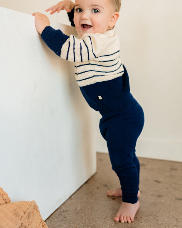 Classic Stripe Polo Sweater Knit Baby Pullover & Pant Set (Organic Cotton)