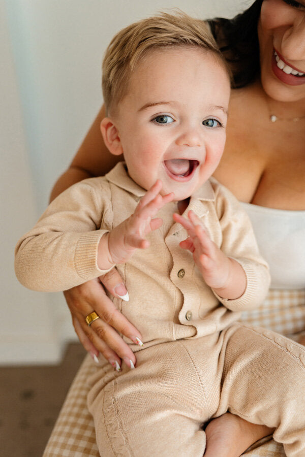 Resort Cable Knit Baby Sweater Cardigan & Pant Set (Organic Cotton)