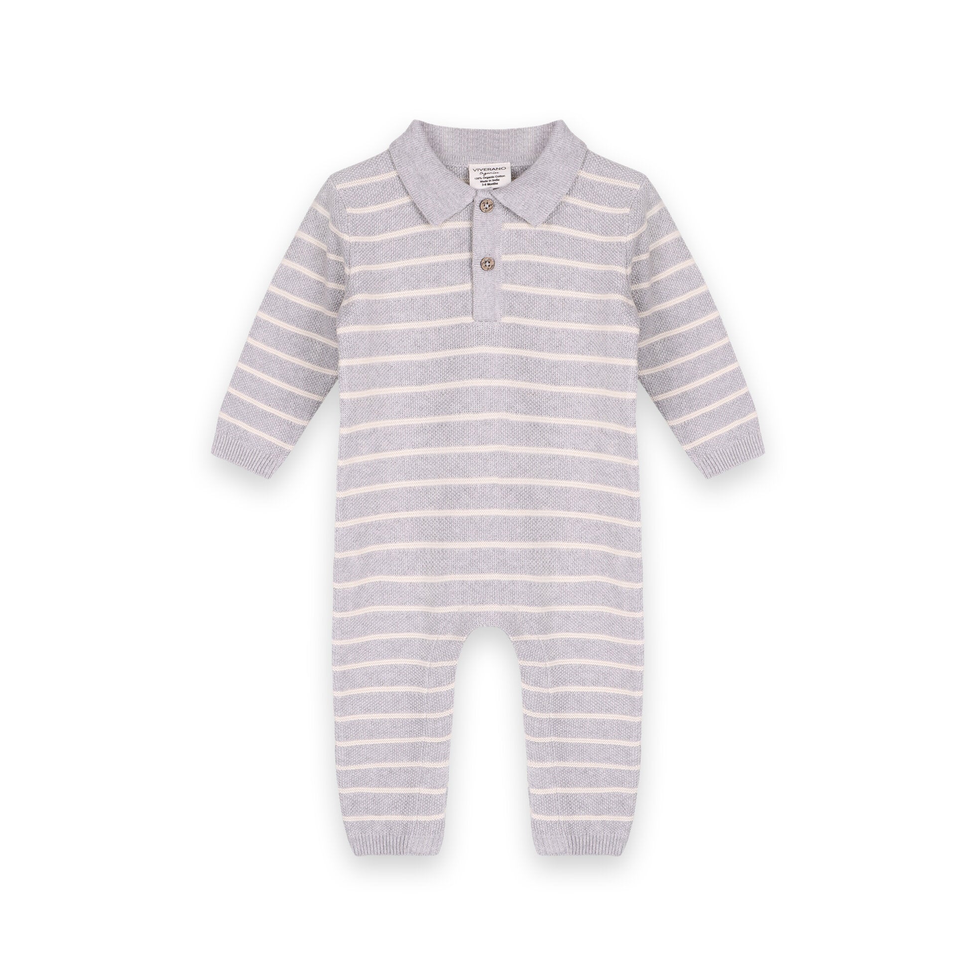 Stripe & Collar Sweater Knit Baby Jumpsuit (Organic Cotton)