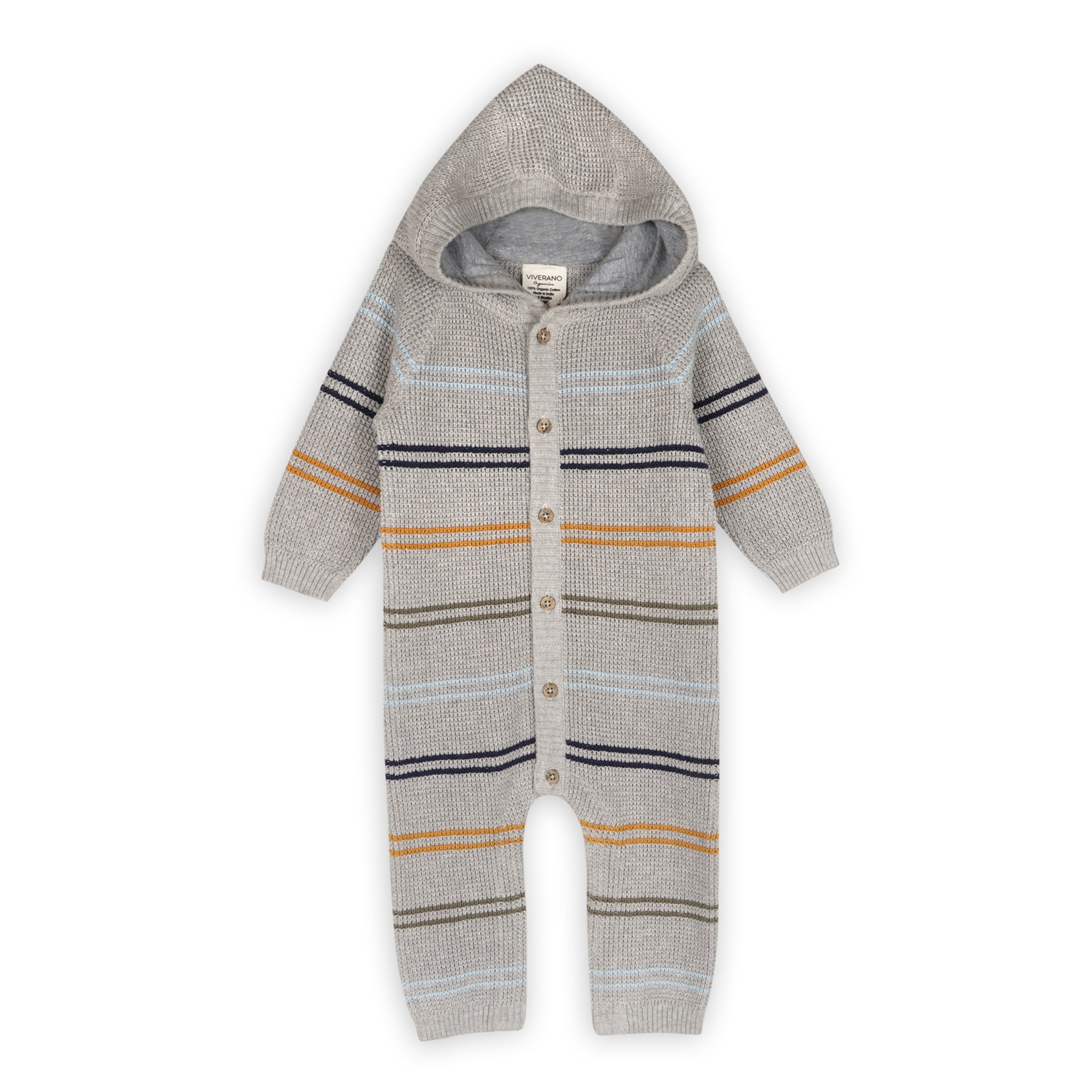 Classic Stripe Sweater Knit Baby Hooded Jumpsuit (Organic Cotton)
