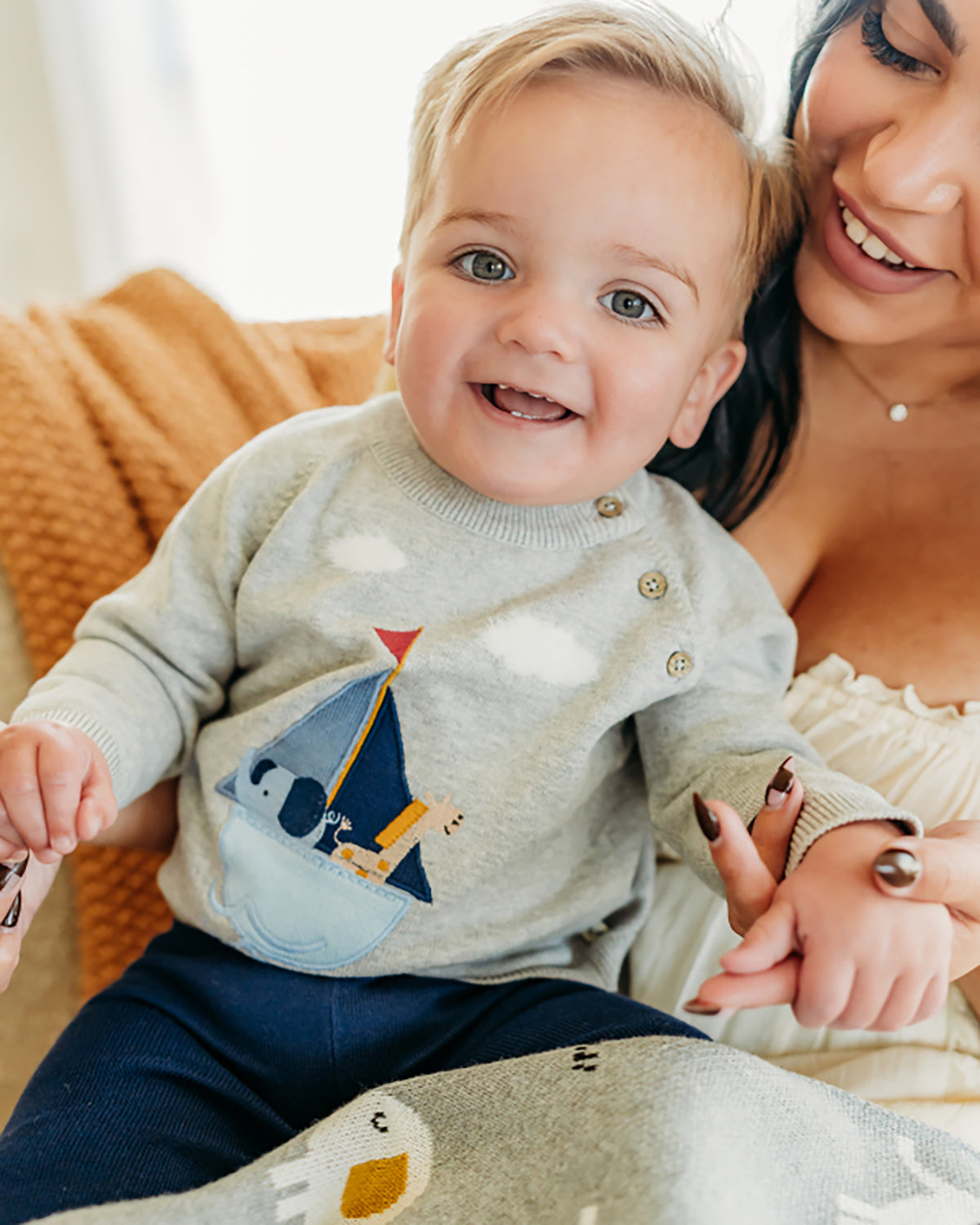 Sailboat Applique Sweater Knit Baby Pullover (Organic Cotton)