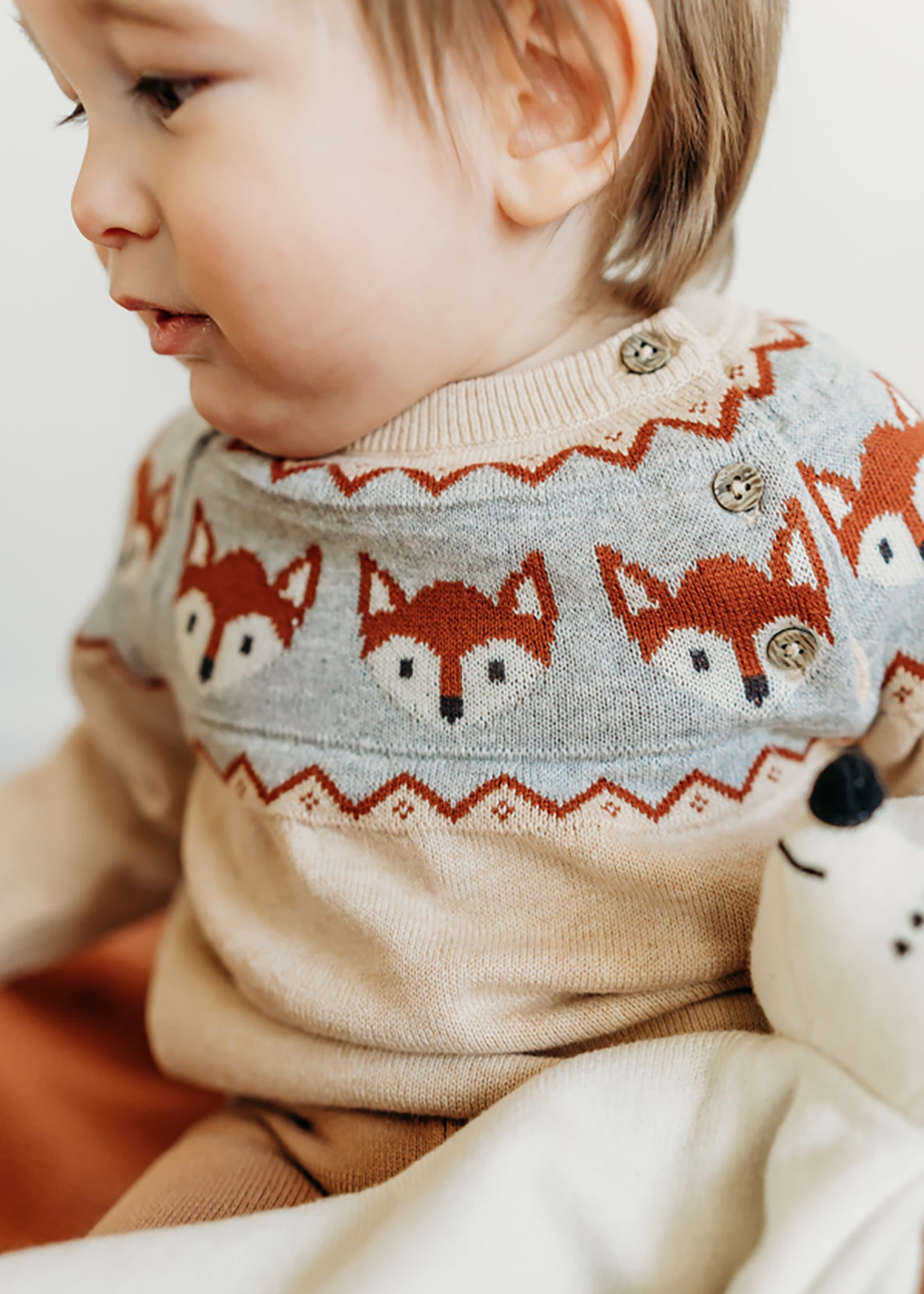 Fox Jacquard Fair Isle Sweater Knit Baby Pullover (Organic Cotton)