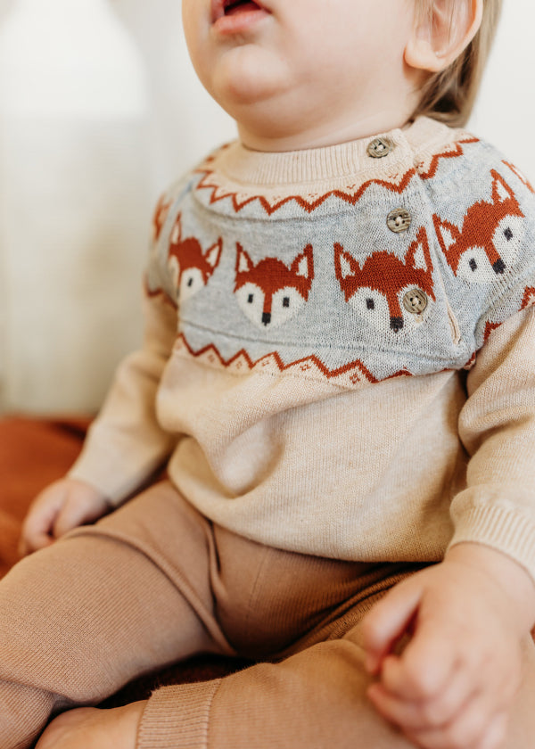 Fox Jacquard Fair Isle Sweater Knit Baby Pullover (Organic Cotton)
