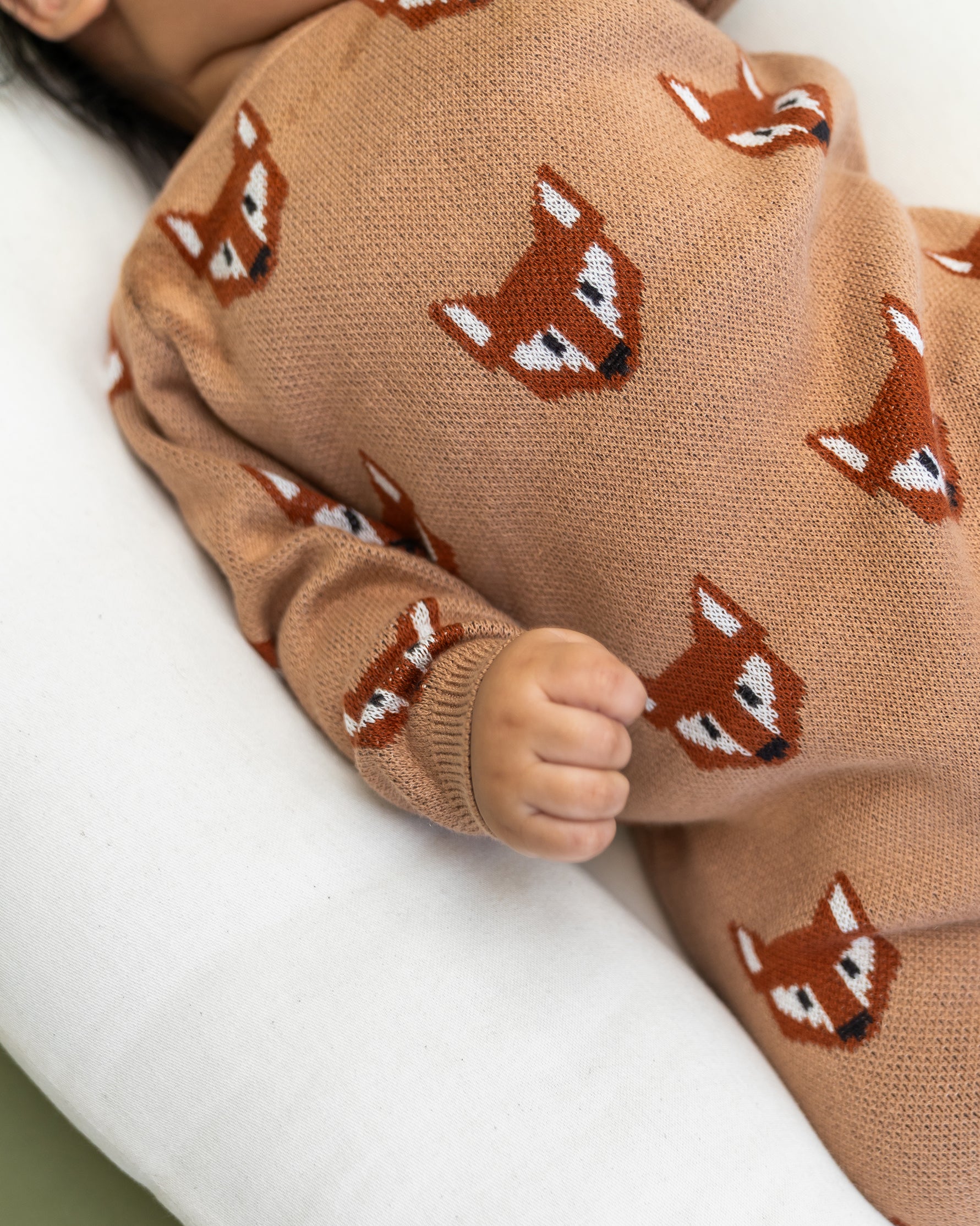 Fox Jacquard Knit Baby Jumpsuit (Organic Cotton)