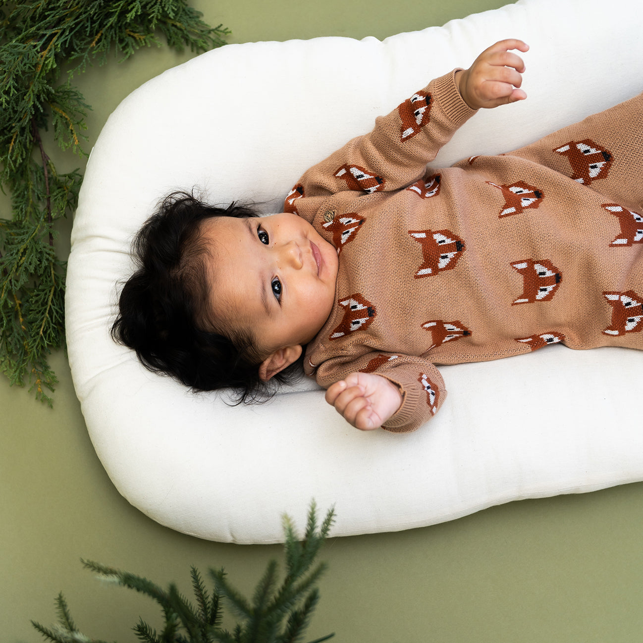 Fox Jacquard Knit Baby Jumpsuit (Organic Cotton)