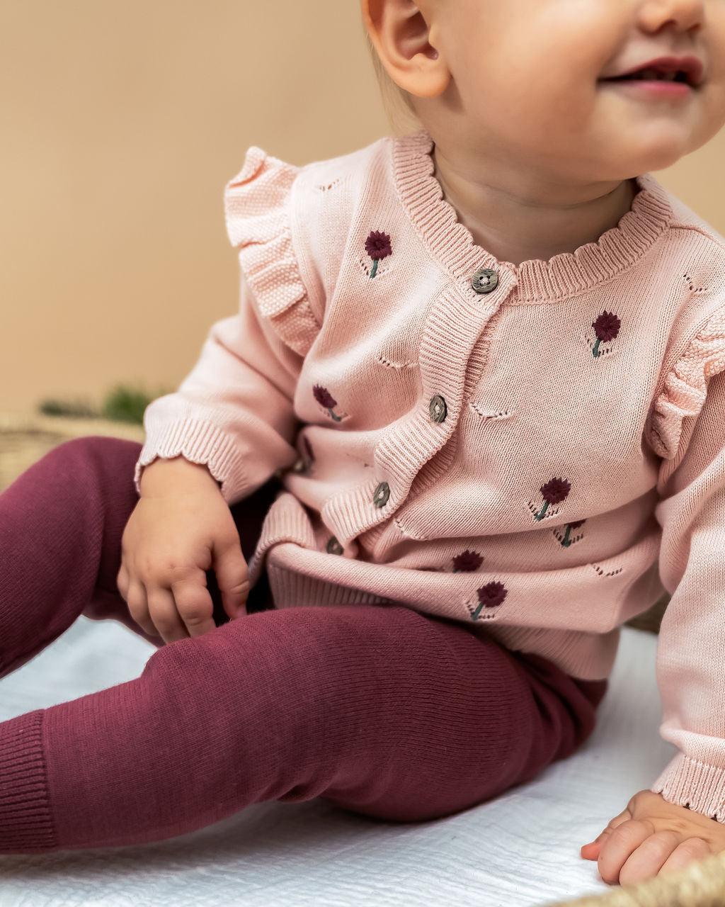 Floral Embroidered Pointelle Knit Baby Cardigan (Organic Cotton)