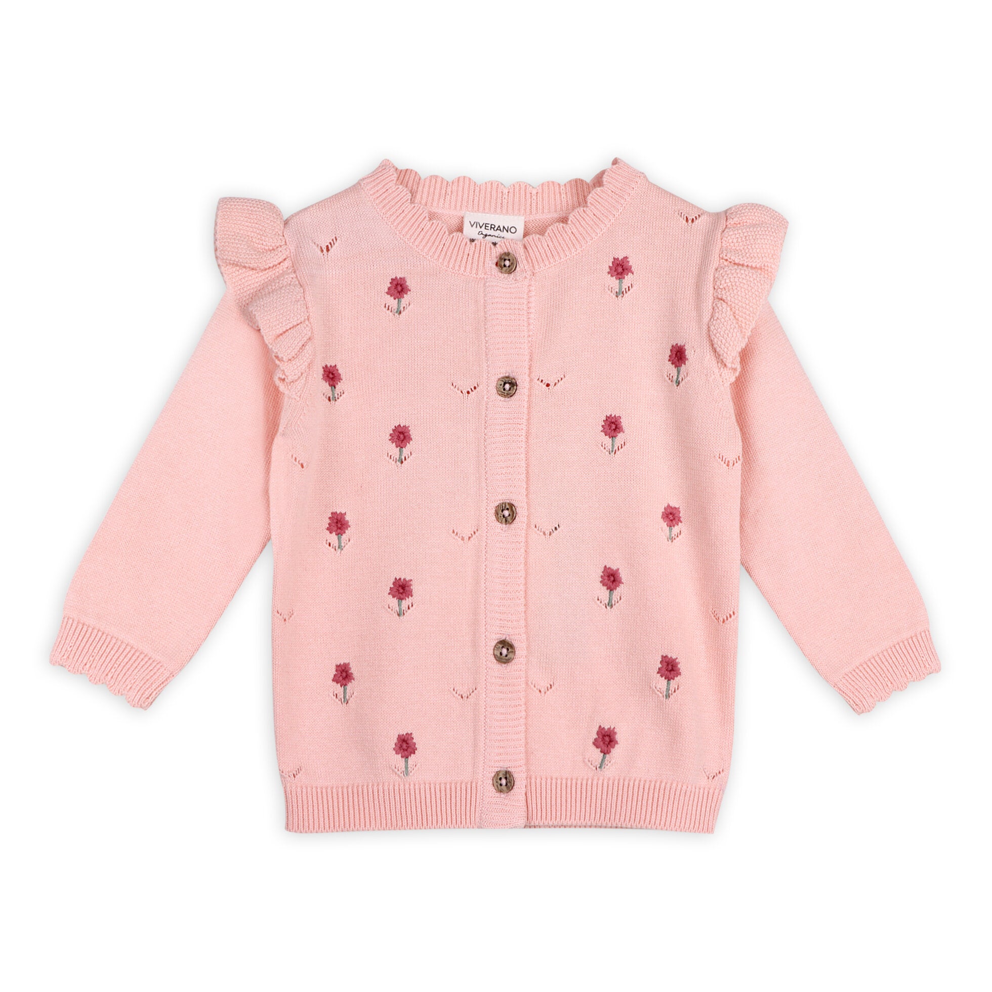 Floral Embroidered Pointelle Knit Baby Cardigan (Organic Cotton)
