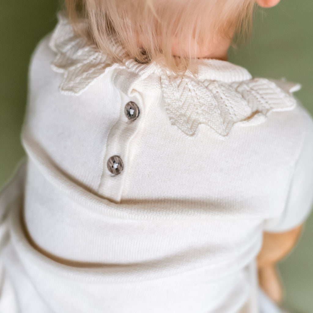 Emma Floral Embroidered Knit Baby Ruffle Dress (Organic Cotton)