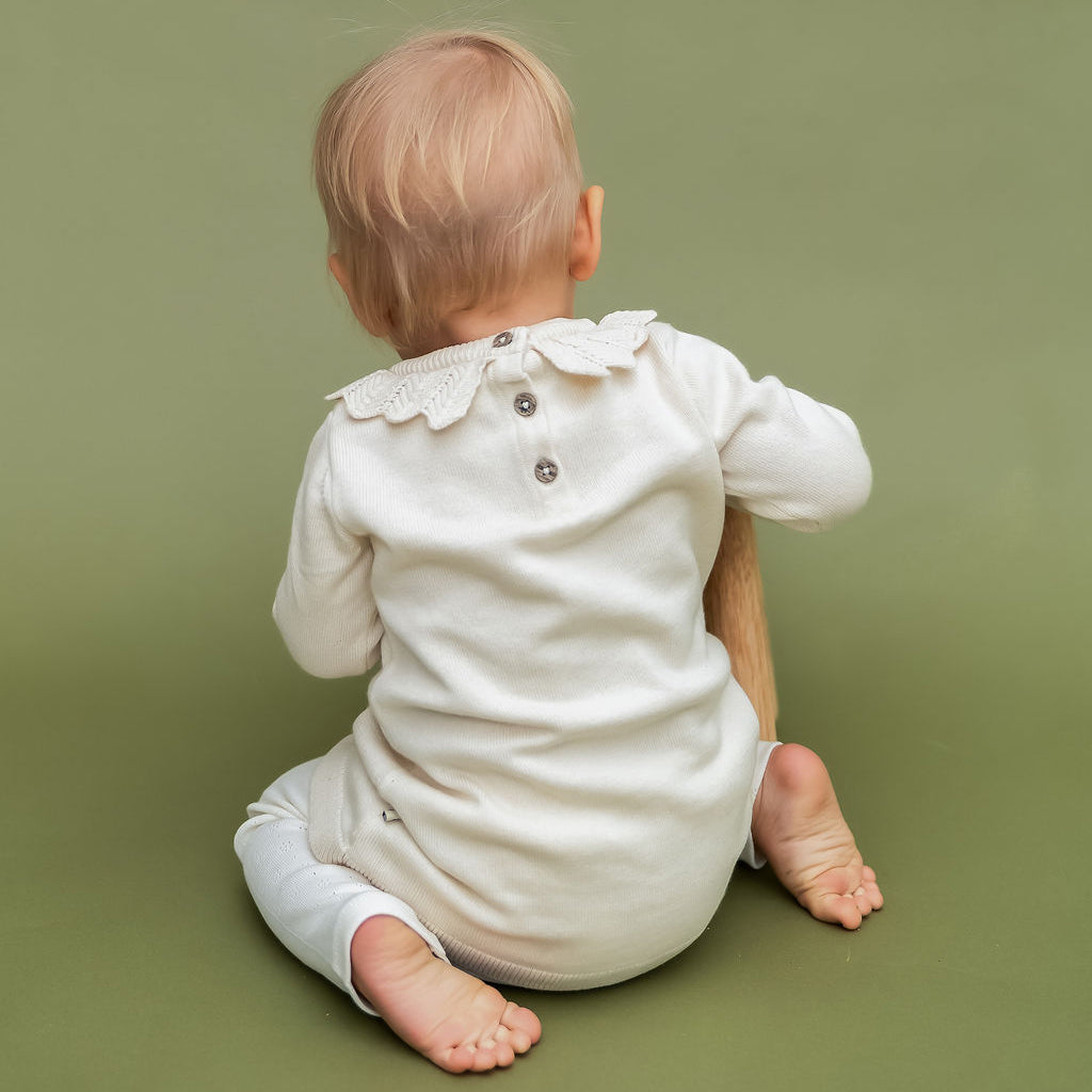 Emma Floral Embroidered Knit Baby Ruffle Dress (Organic Cotton)