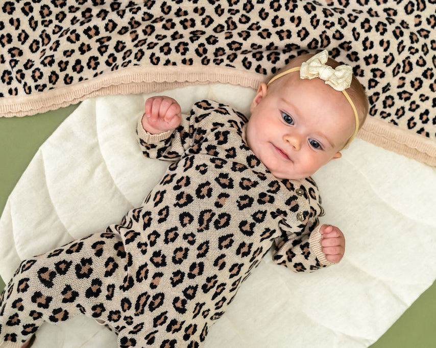 Leopard Animal - Organic Cotton Jacquard Knit Baby Blanket