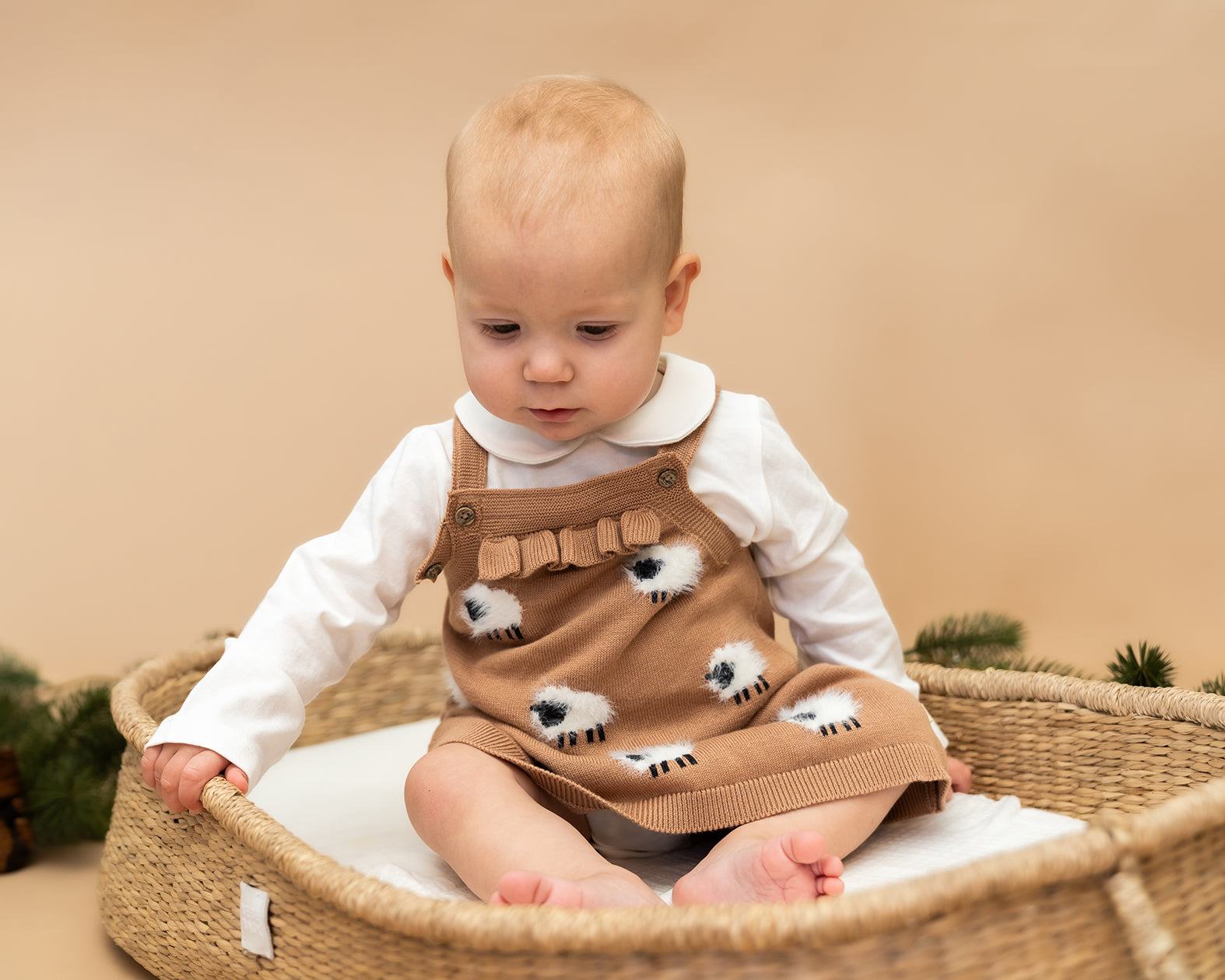 Sheep Jacquard Knit Baby Tunic Dress Set (Organic Cotton)
