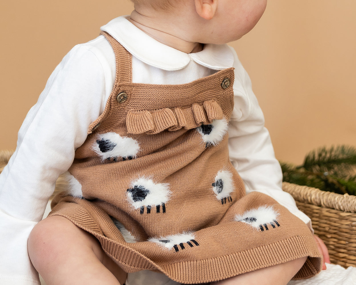 Sheep Jacquard Knit Baby Tunic Dress Set (Organic Cotton)