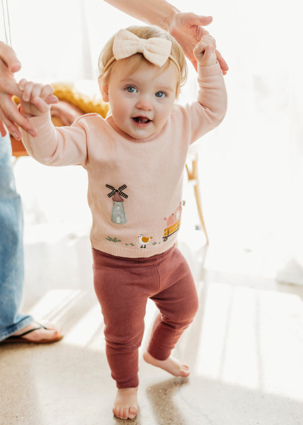 Farm Windmill Applique Sweater Knit Baby Pullover (Organic Cotton)