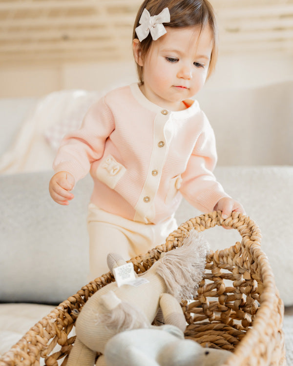 Lily Bow Pockets Sweater Knit Baby Cardigan (Organic Cotton)