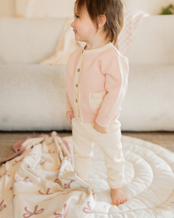 Lily Bow Pockets Sweater Knit Baby Cardigan (Organic Cotton)
