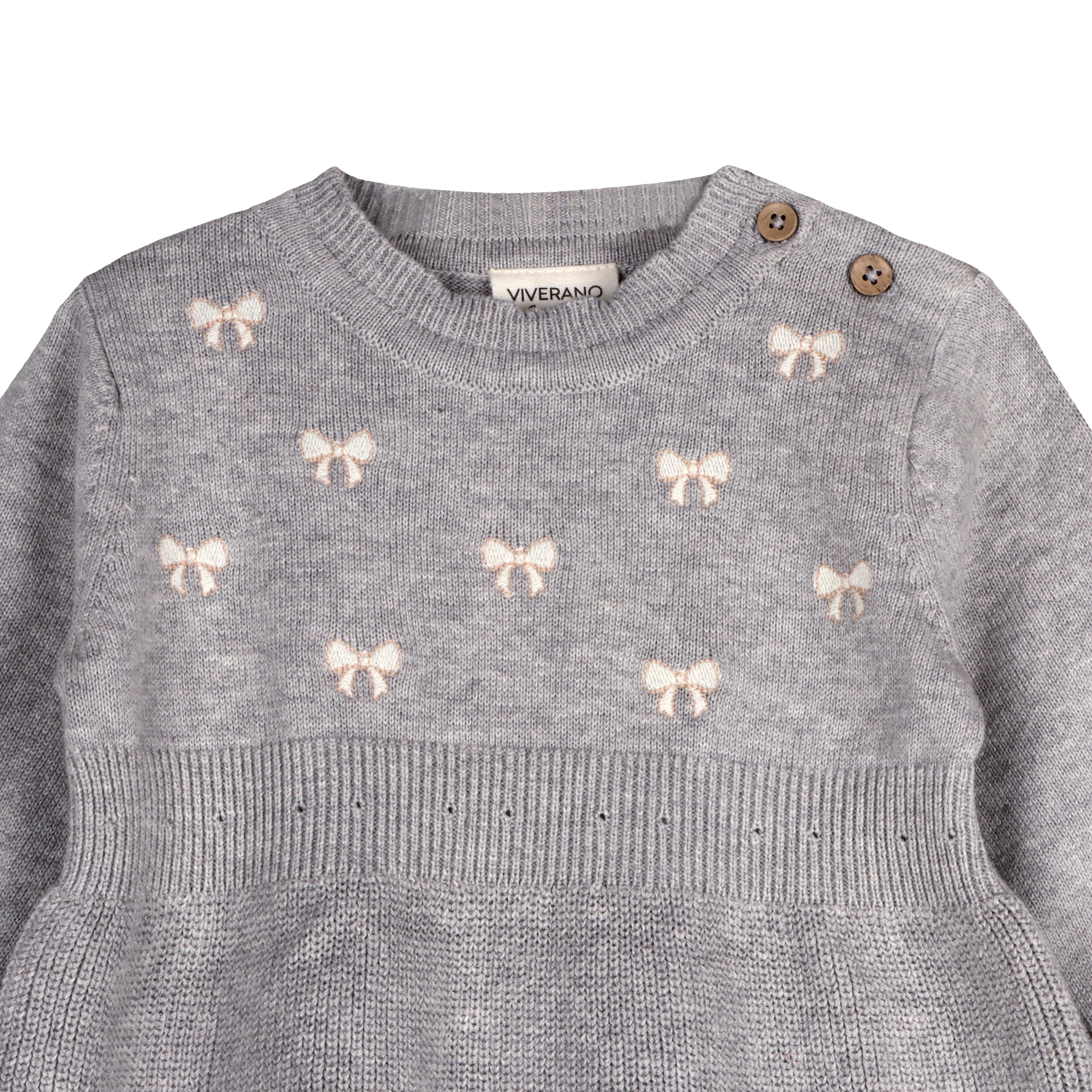 Bow Balloon Sleeve Sweater Knit Baby Dress (Organic Cotton)
