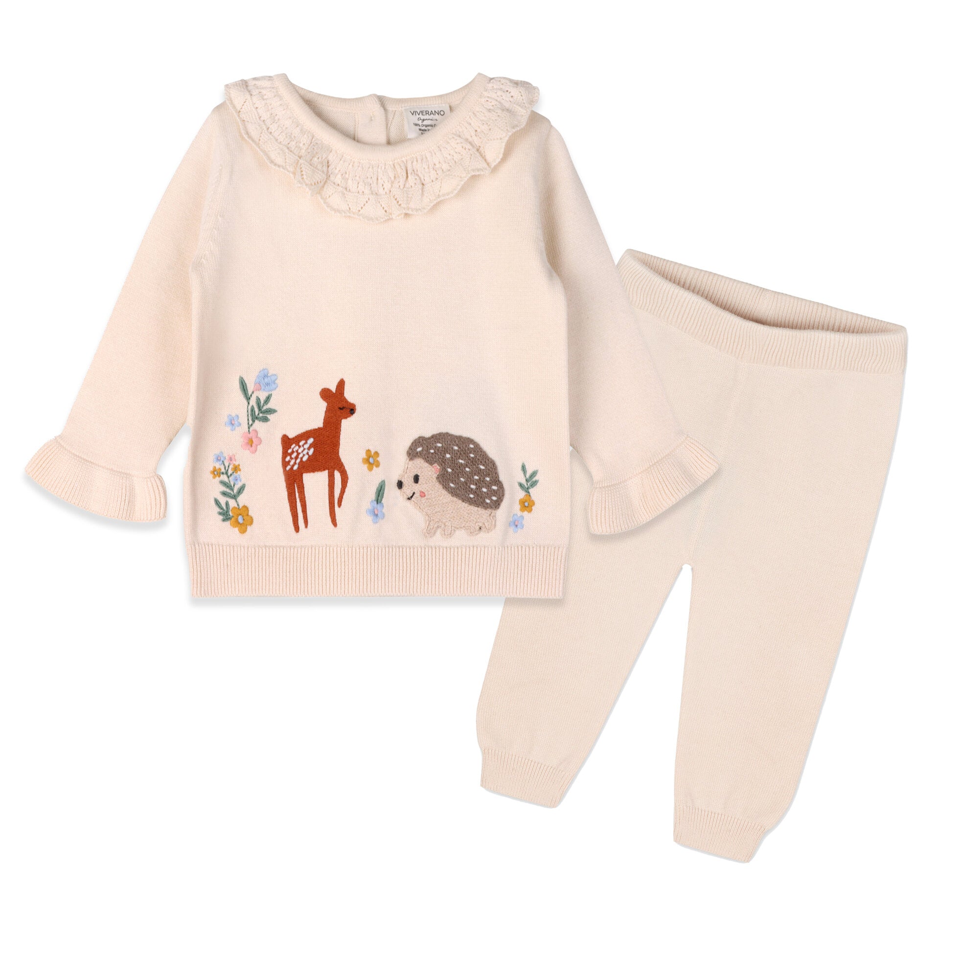 Woodland Embroidered Sweater Knit Baby Pullover & Pants. SET (Organic Cotton)