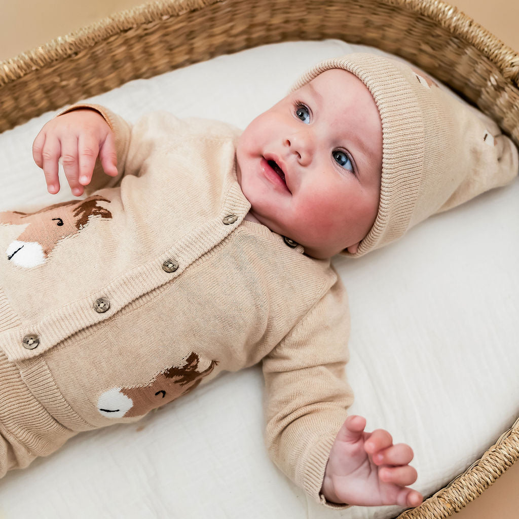 Horse Jacquard Sweater Knit Baby Cardigan (Organic Cotton)