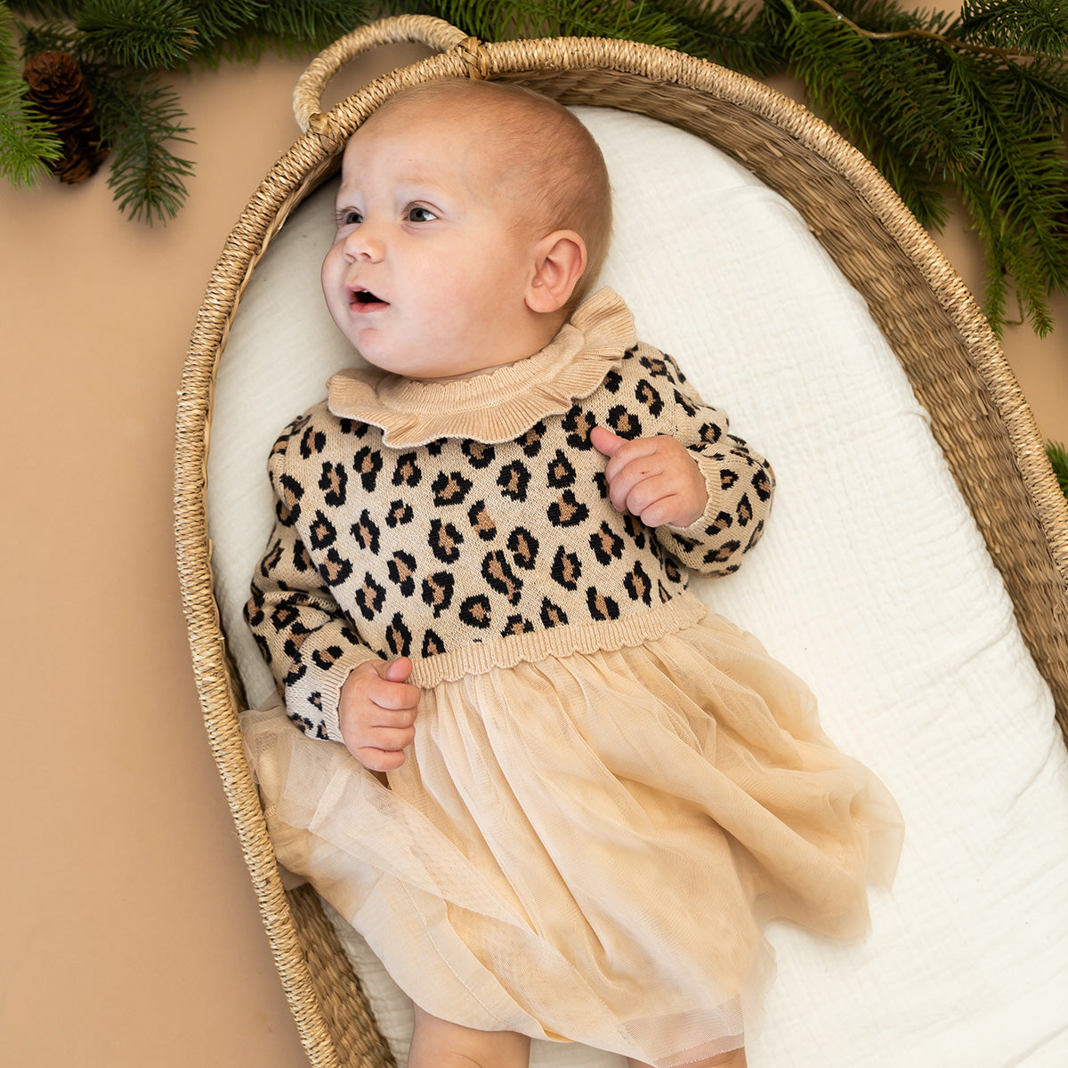 Leopard Jacquard Sweater Knit Baby Tutu Dress (Organic Cotton)