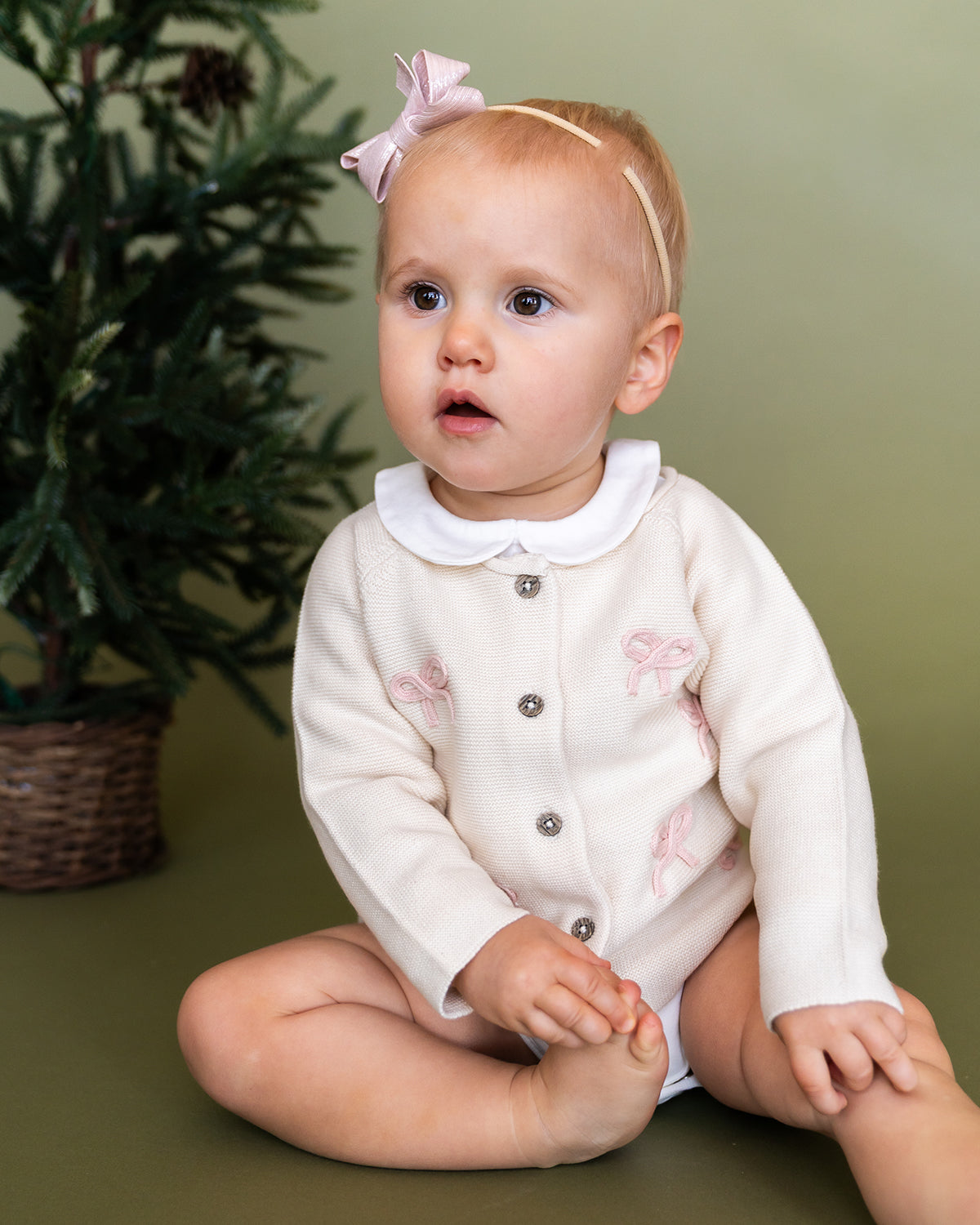 Zoe Bow Sweater Knit Baby Button Cardigan (Organic)