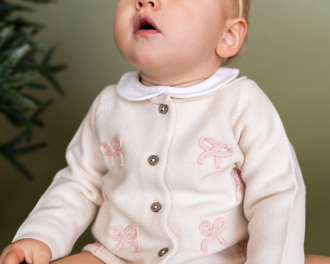 Zoe Bow Sweater Knit Baby Button Cardigan (Organic)
