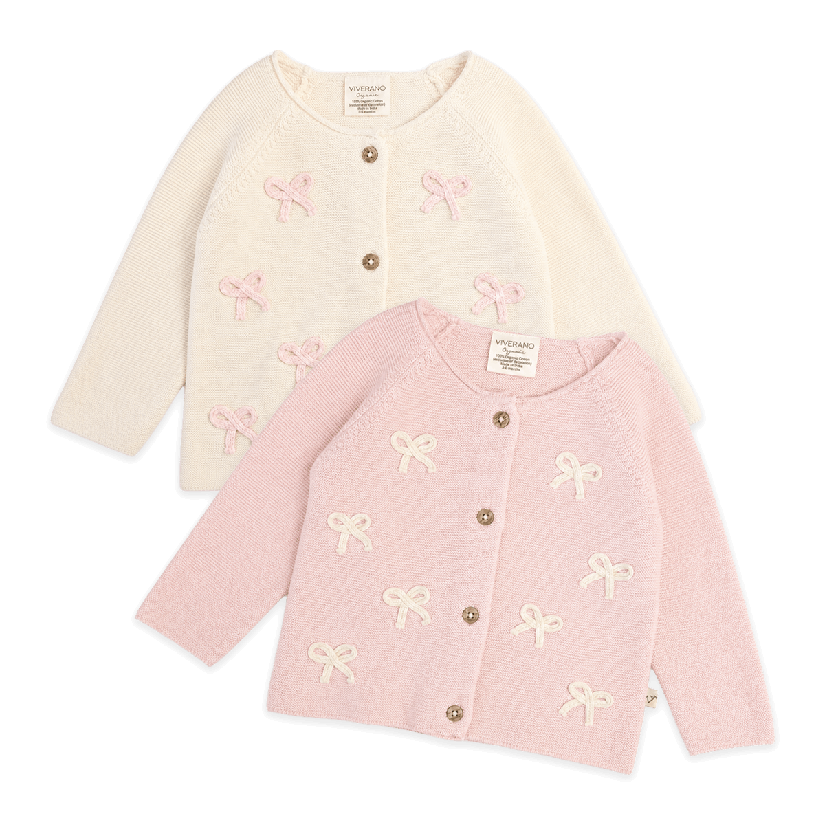 Zoe Bow Sweater Knit Baby Button Cardigan Organic Cotton in 2 Colors