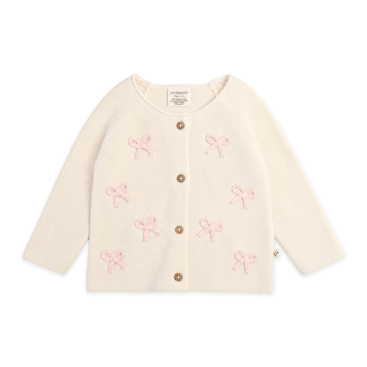 Natural Zoe Bow Sweater Knit Baby Button Cardigan in Organic Cotton