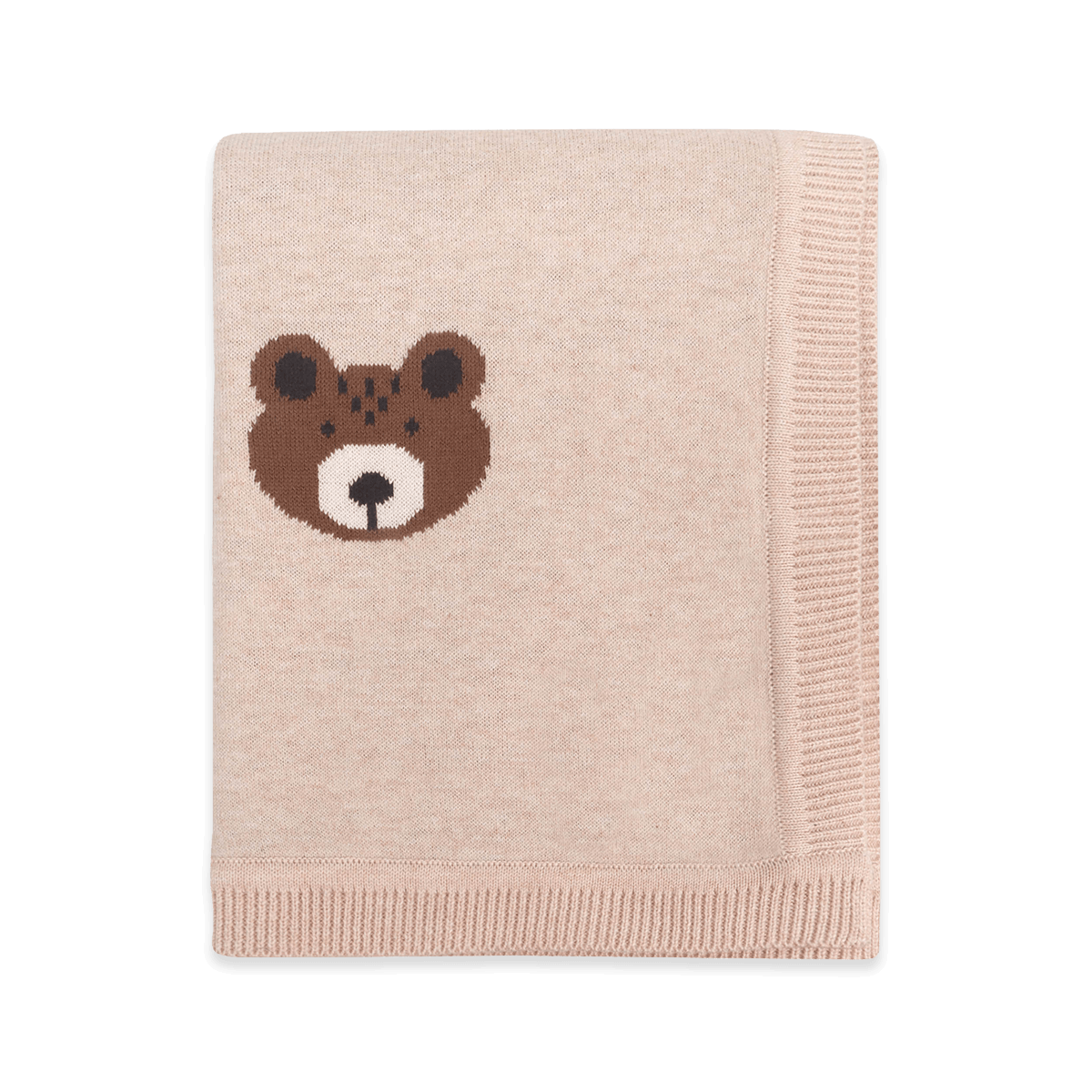 Brown Bear - Jacquard Sweater Knit Baby Blanket (Organic Cotton) - Folded