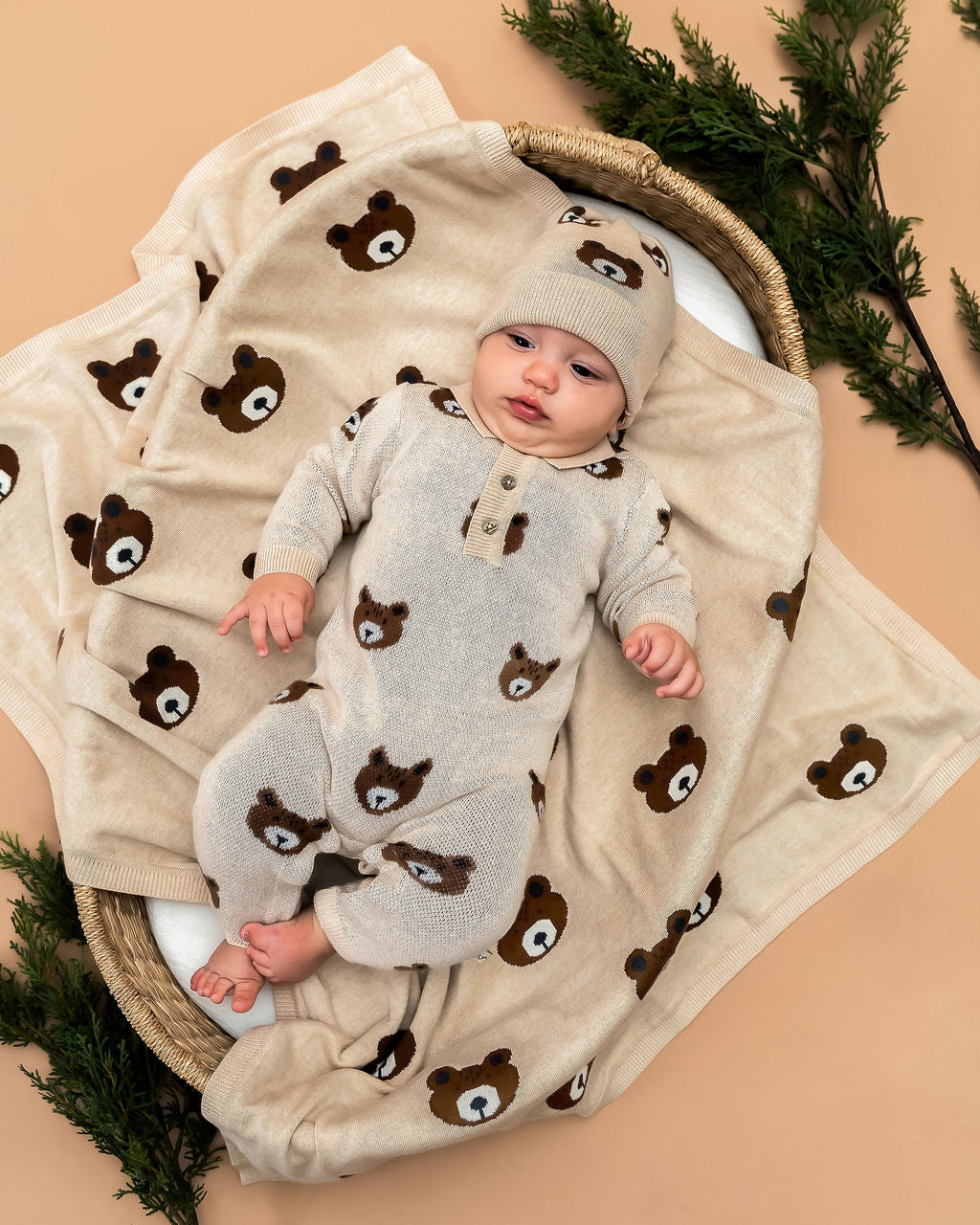 Brown Bear - Organic Cotton Jacquard Knit Baby Blanket