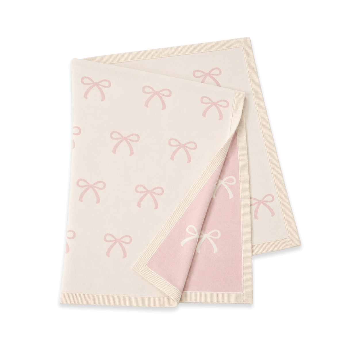 Sweet Bow - Reversible Jacquard Sweater Knit Baby Blanket Organic Cotton - Natural, Folded