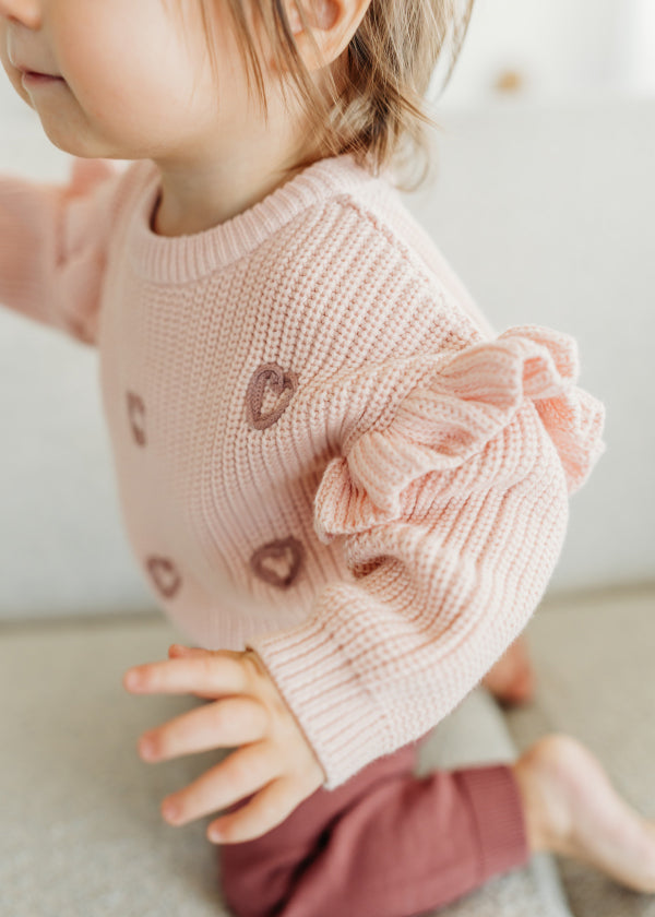 Hearts Embroidered Slouchy Sweater Knit Baby Pullover (Organic Cotton)
