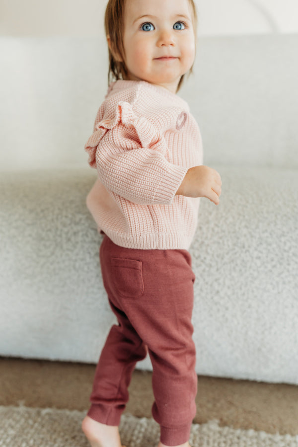 Hearts Embroidered Slouchy Sweater Knit Baby Pullover (Organic Cotton)