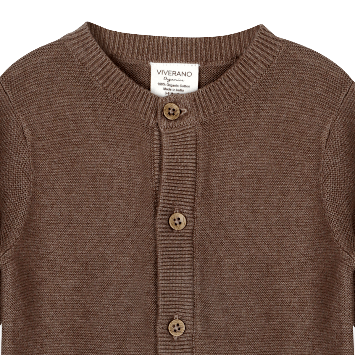 Button Detail on Classic Pocket & Button Chunky Knit Baby Jumpsuit Organic Cotton - Cocoa Heather