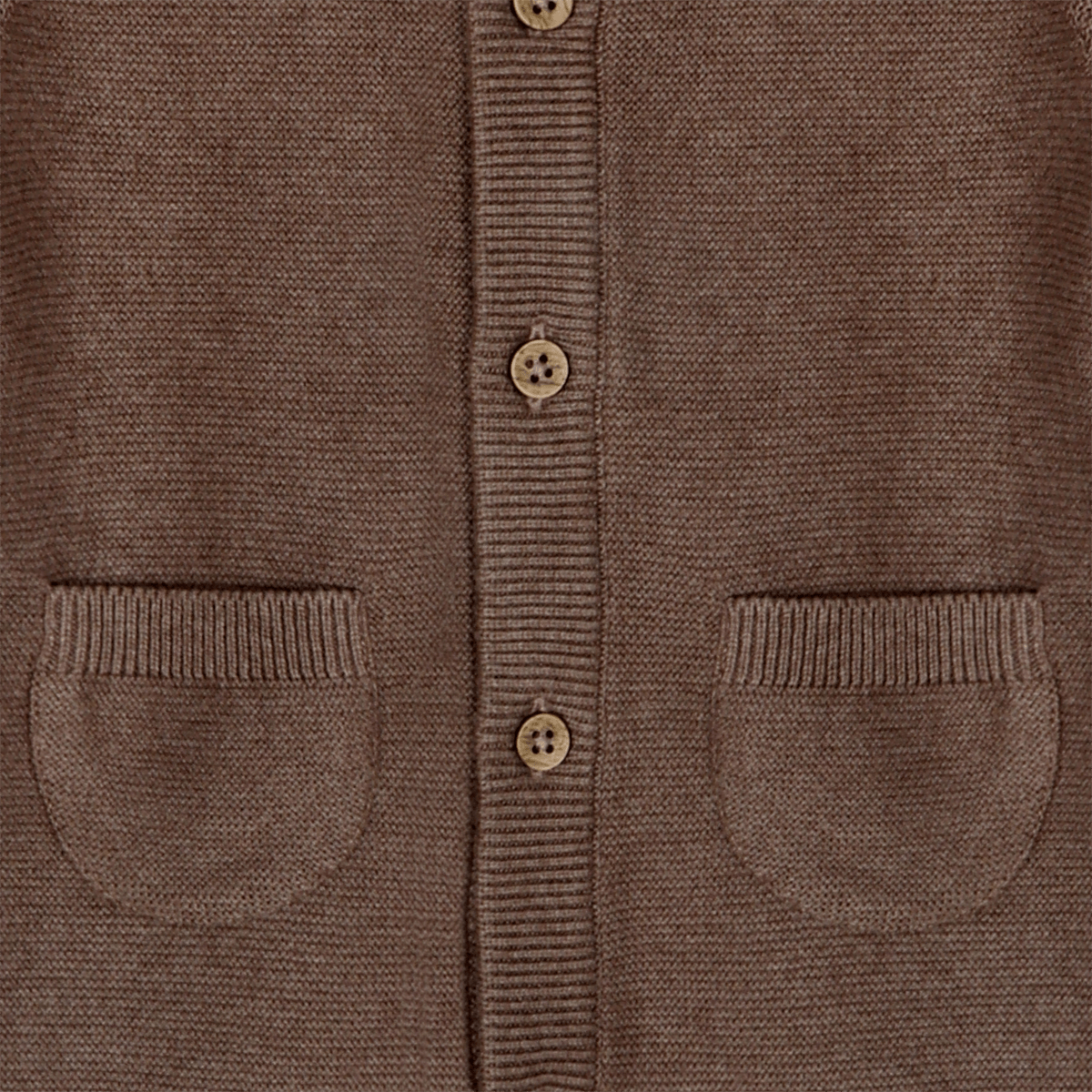 Pocket Detail on Classic Pocket & Button Chunky Knit Baby Jumpsuit Organic Cotton - Cocoa Heather