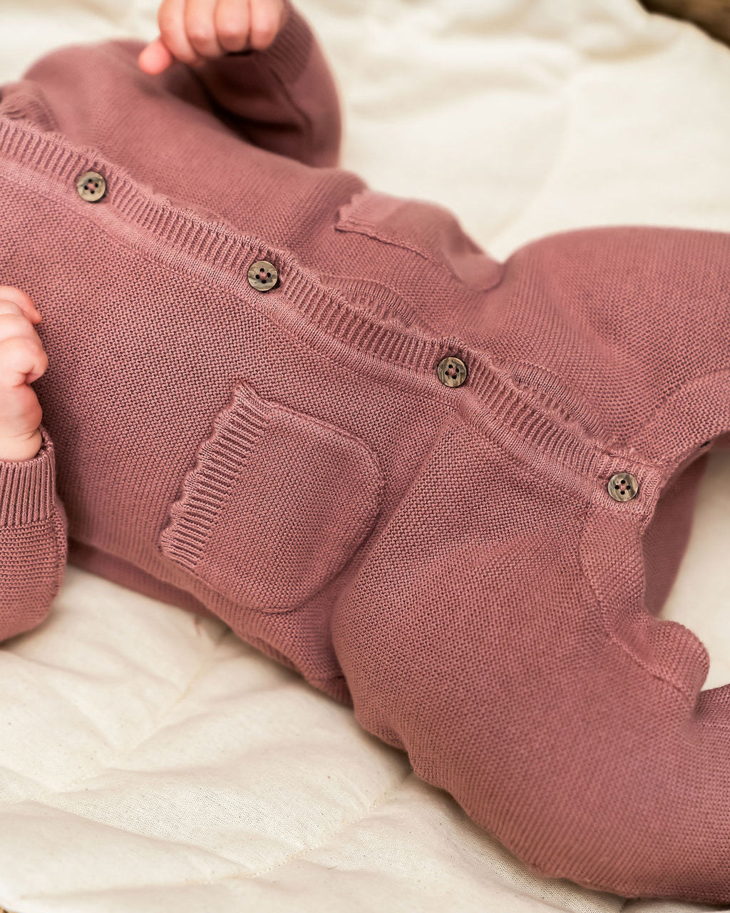 Classic Pocket & Button Chunky Knit Baby Jumpsuit (Organic Cotton) 