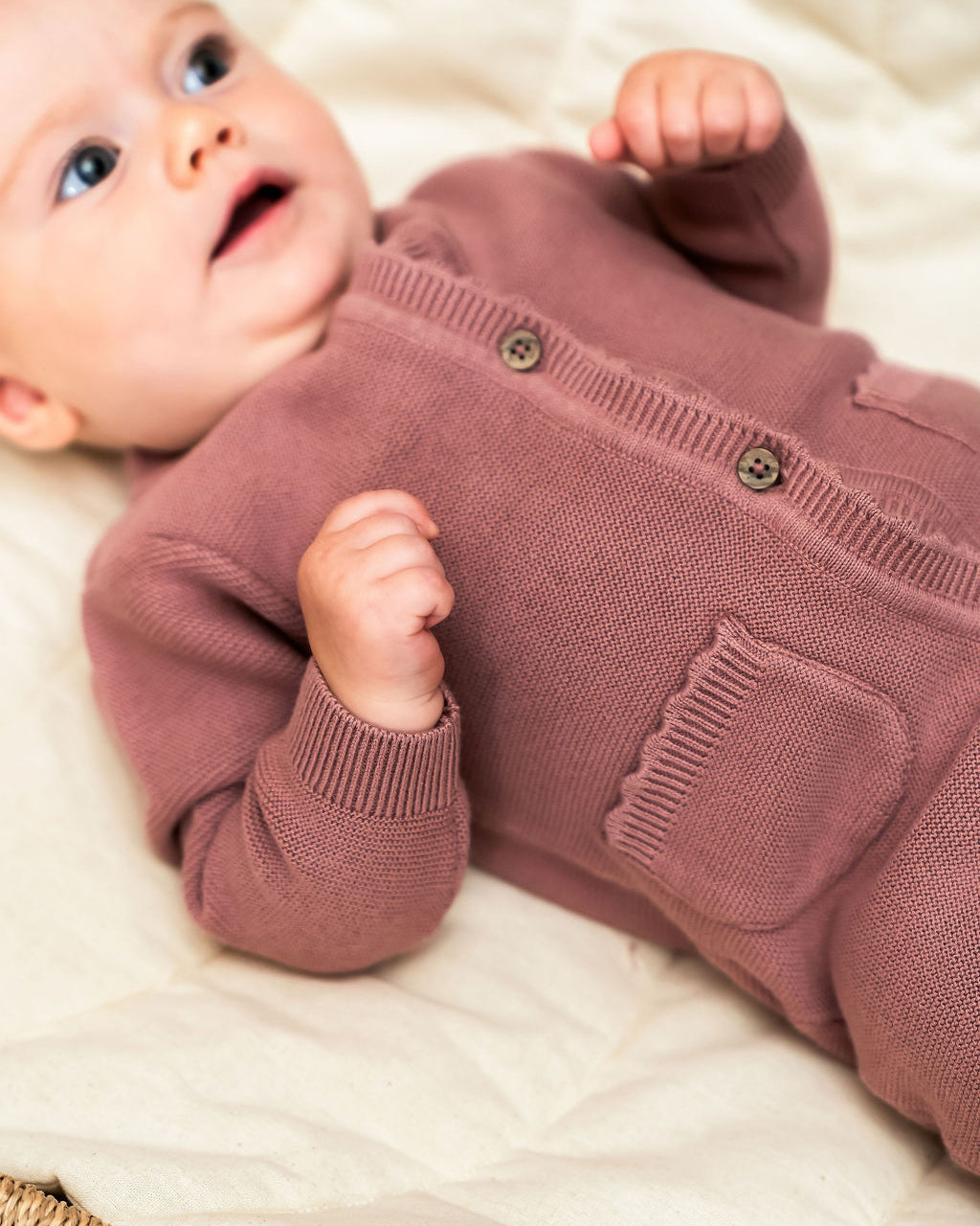 Classic Pocket & Button Chunky Knit Baby Jumpsuit (Organic Cotton) 