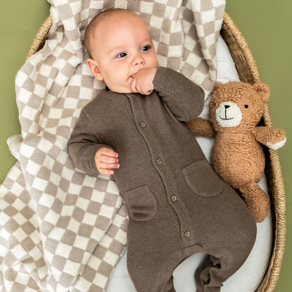 Classic Pocket & Button Chunky Knit Baby Jumpsuit (Organic Cotton) 