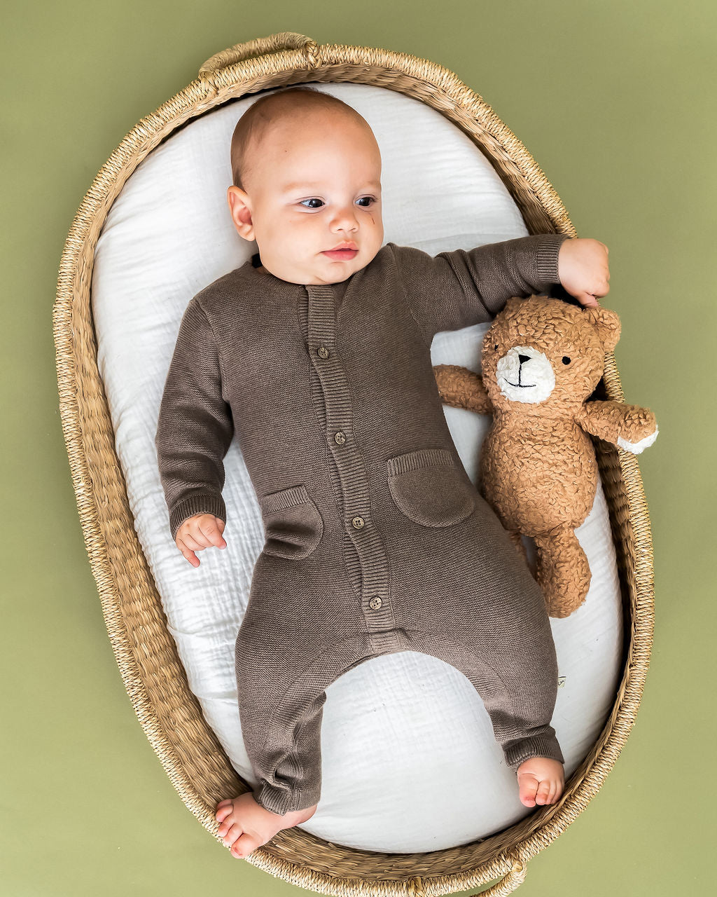 Classic Pocket & Button Chunky Knit Baby Jumpsuit (Organic Cotton) 