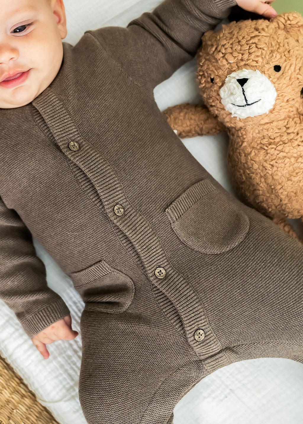 Classic Pocket & Button Chunky Knit Baby Jumpsuit (Organic Cotton) 