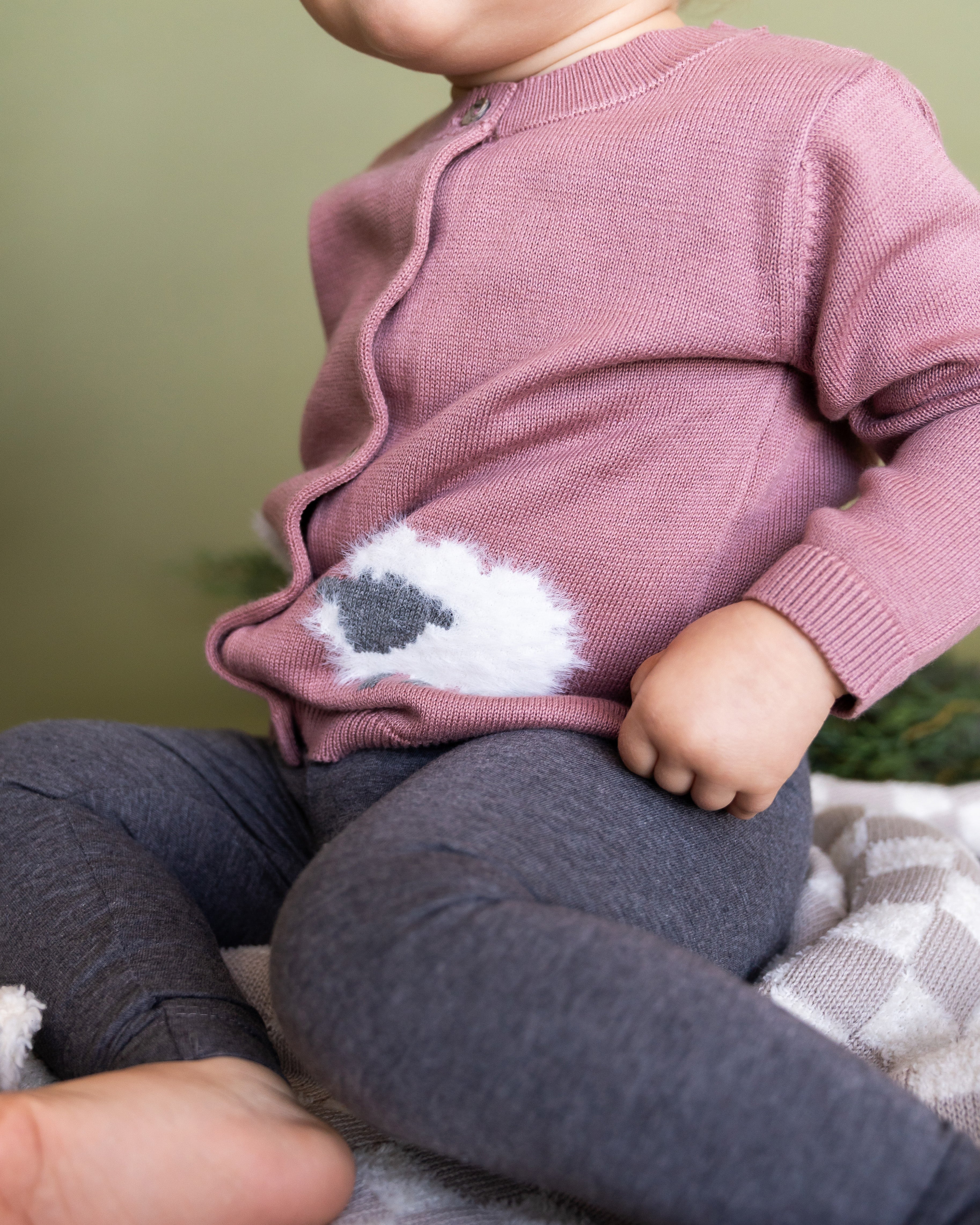 Lamb Jacquard Knit Baby Cardigan Sweater (Organic Cotton)