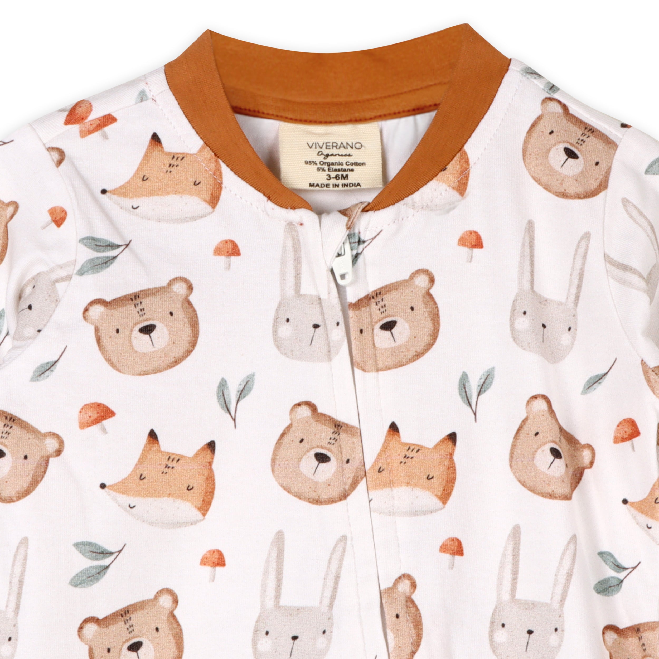 Forest Animals Bear & Fox Baby Zippered Footie (Organic Jersey)