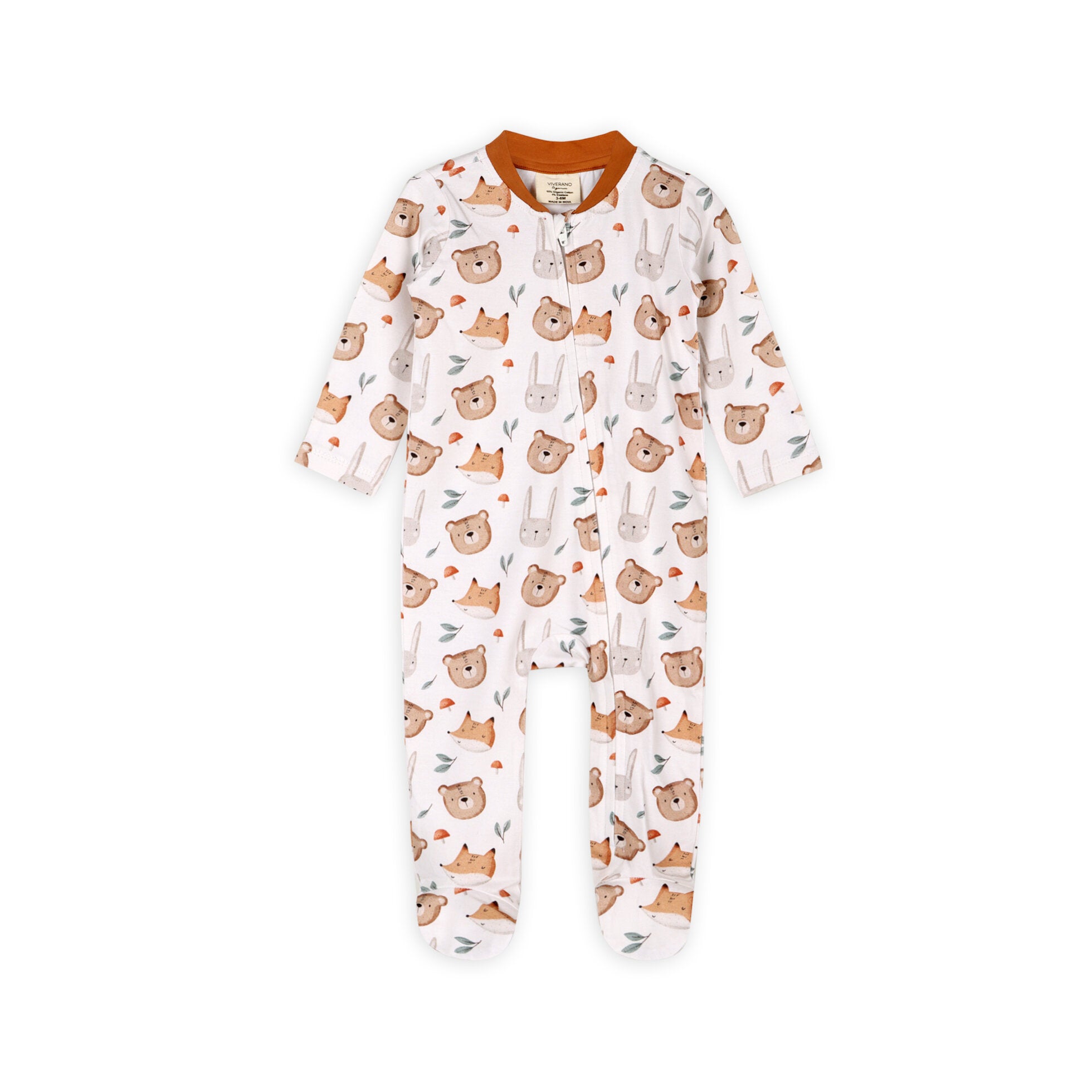 Forest Animals Bear & Fox Baby Zippered Footie (Organic Jersey)