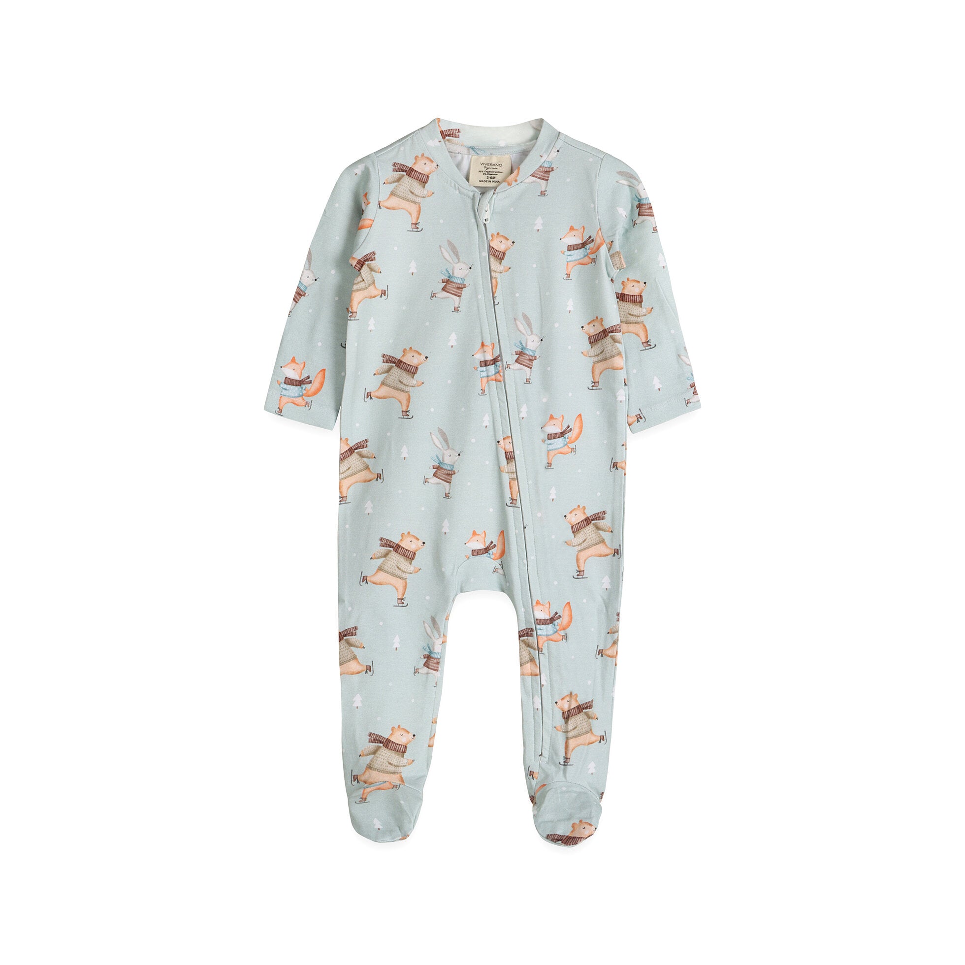 Ice Skaters Bear Baby Zippered Footie (Organic Cotton)