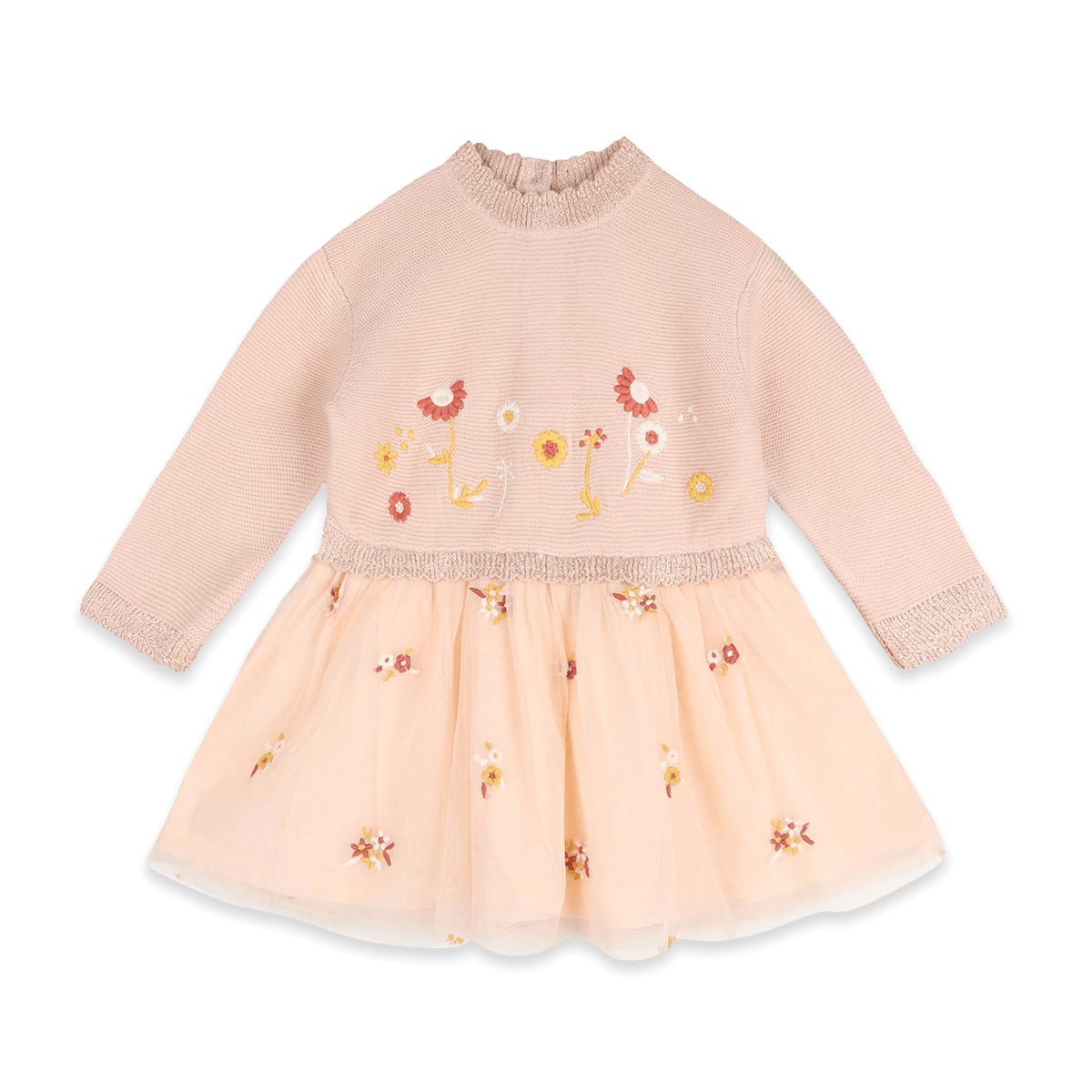 Floral Embroidery Knit Baby Tutu Dress, Organic Cotton