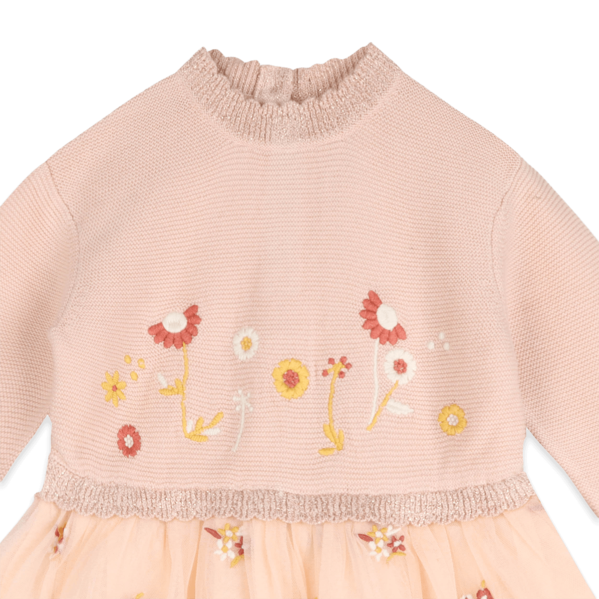Organic Cotton Floral Embroidery Knit Baby Tutu Dress, Detail