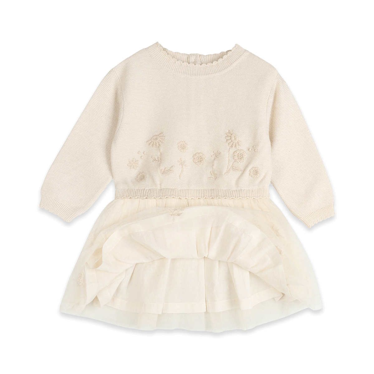 Organic Cotton Clara Floral Knit Baby Tutu Dress, Voile Lining
