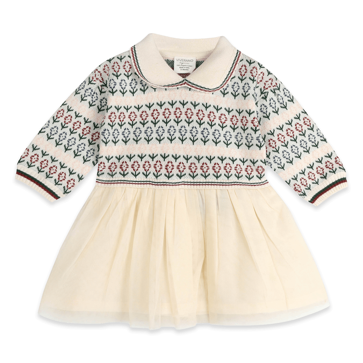 Dahlia Floral Jacquard Knit Baby Tutu Dress, Organic Cotton
