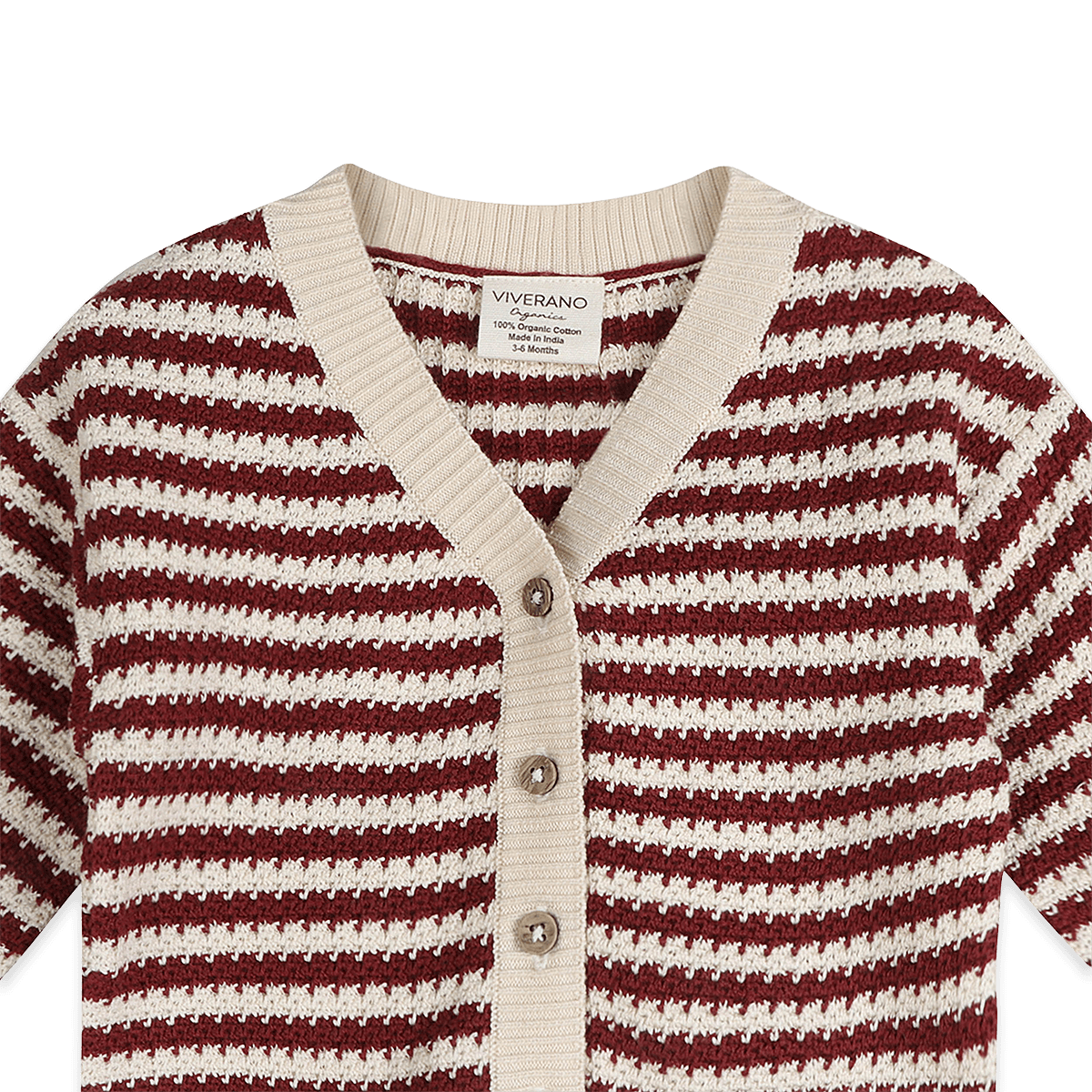 Organic Cotton V-Neck Stripe Knit Baby Cardigan, Detail