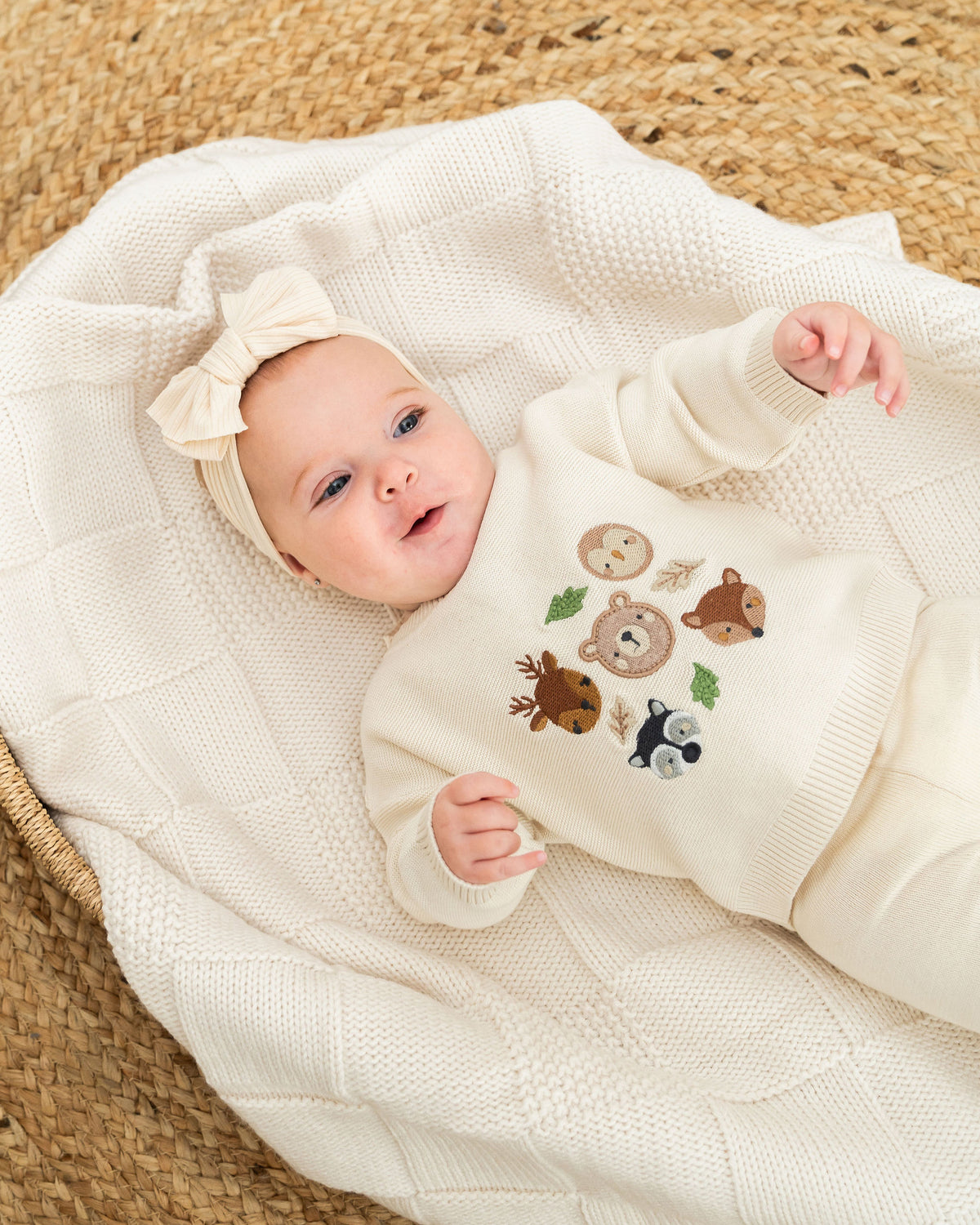 Woodland Animals Knit Baby Pullover (Organic Cotton)