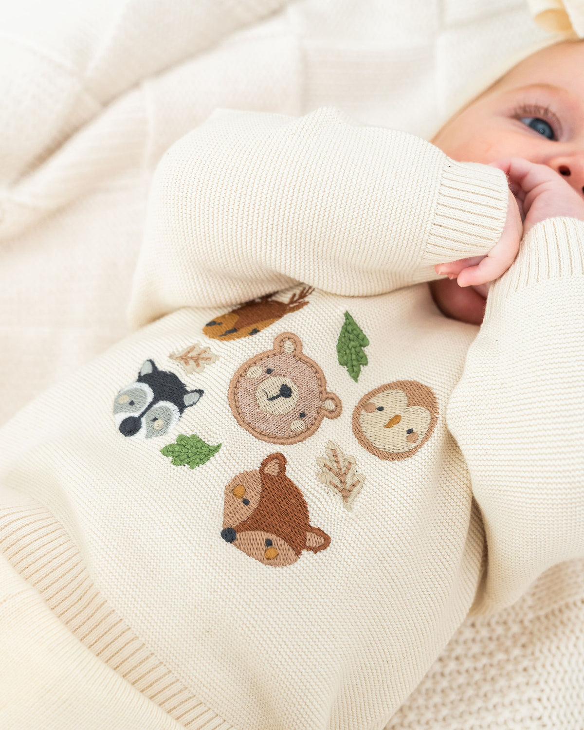 Woodland Animals Knit Baby Pullover (Organic Cotton)